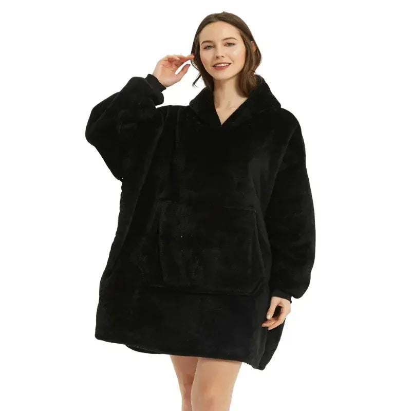 snug spirit Black Oversized Blanket Hoodie
