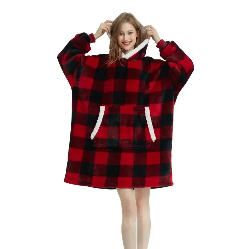 snug spirit Red and Black Oversized Blanket Hoodie
