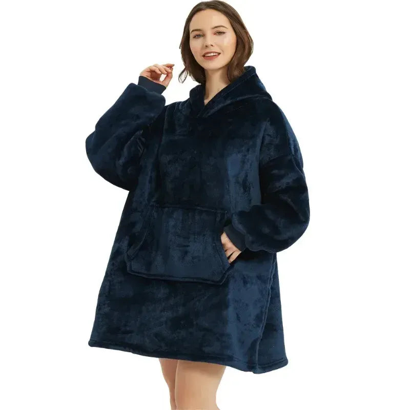 snug spirit Blue Oversized Blanket Hoodie