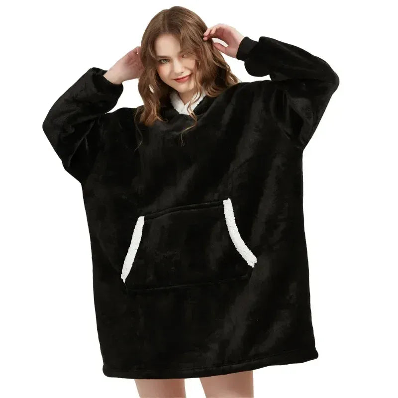 snug spirit Black & White Oversized Blanket Hoodie